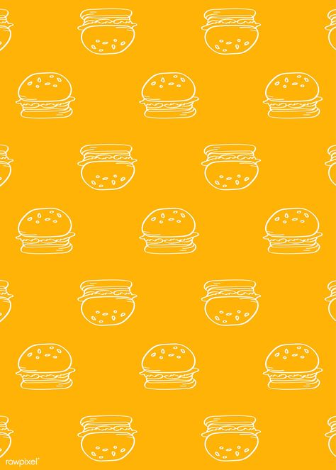 Hamburger doodle seamless patterned yellow background vector | free image by rawpixel.com / nap Yellow Food Background, Burger Background, Burger Wallpaper, Burger Cartoon, Street Food Design, Food Fast Food, Food Pattern, Food Fast, Logo Samples