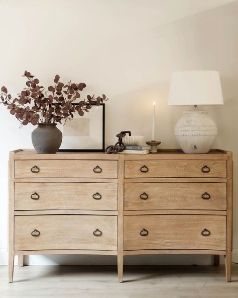 Bedroom Chest Of Drawers Styling, Chest Of Drawers Styling, Chest Of Drawers Decor, Chest Decor, Double Chest Of Drawers, Living Room Chest, Drawer Decor, Kitchen Decor Lighting, Chest Of Drawers Bedroom