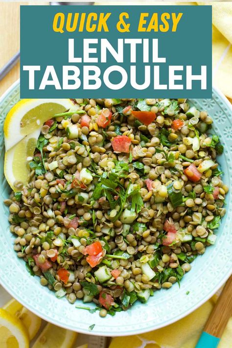 With fresh ingredients like cucumbers, tomatoes, and parsley, this easy Lentil Tabbouleh shines as a filling main course or a side dish. Lentil Tabbouleh, Lentil Side Dish, Tabbouleh Recipe, Dinner Meal Prep, Easy Healthy Lunches, Ground Beef Recipes Easy, Summer Salad Recipes, Lentil Recipes, Family Dinner Recipes