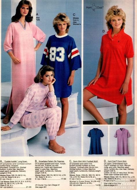 Goodnight, gals! See some '80s pajamas, old-fashioned flannel nightgowns & other sleepwear for women - Click Americana Cool Pajamas Women, Retro Pajamas, 80s Pajamas Aesthetic, 70s Pajamas, 90s Pajamas, 80s Pijama, 80s Pjs, Vintage Summer Sleepwear For Sleepovers, Retro Summer Sleepwear