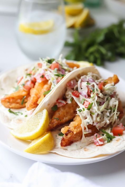 Crispy Fish Tacos - Espresso and Lime California Fish Tacos, Fried Cod Fish Tacos, Ensenada Fish Tacos Recipe, Fish Tacos Cod, Fish Tacos Fried, Breaded Fish Tacos, White Fish Tacos, Fish Tacos Crispy, Rockfish Tacos