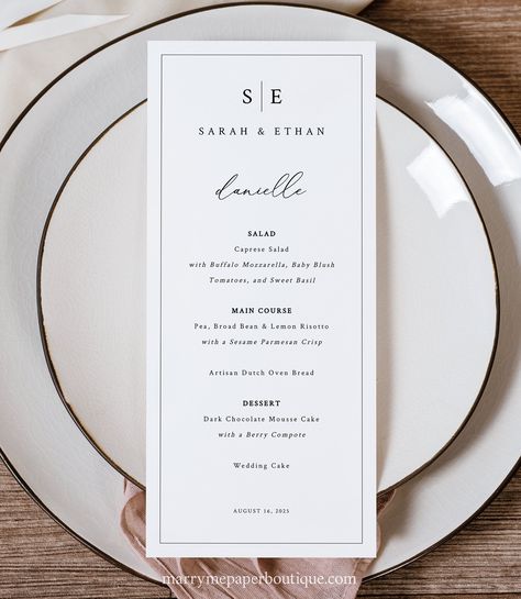 Personalizable Menu Template, Minimalist Wedding Monogram, Editable Wedding Menu Card, Printable, Multiple Menus, Templett INSTANT Download Minimal Wedding Menu Design, Personalised Menu Wedding, Personalized Menu Wedding, Wedding Menu Design Elegant, Wedding Stationery Menu, Unique Wedding Menu Ideas, Black And White Menu Design, Wedding Menu Design Ideas, Wedding Menu Cards Place Settings