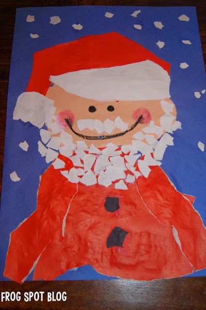 Frog Spot: Torn Paper Santa - Zero Prep Art for Kids Kindergarten Paper, Kwanzaa Crafts, Santa Claus Crafts, Christmas Preschool, Christmas Art Projects, Holiday Lessons, Santa Art, Santa Crafts, Christmas Kindergarten