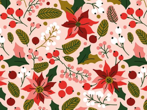 Poinsettia Christmas Pattern by Maria Galybina on Dribbble Christmas Floral Designs, Scandinavian Pattern, Winter Plants, Hand Drawn Vector Illustrations, Christmas Patterns, Floral Pattern Design, Poinsettia Flower, Holiday Stickers, Christmas Floral