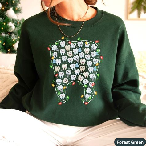 Dental Office Christmas Shirt, Tooth Sweatshirt, Dental Christmas Shirts, Dental Tshirt Ideas, Cute Dental Shirts, Christmas Dental Shirt, Dental Sweatshirts, Dental Christmas, Dental Assistant Shirts