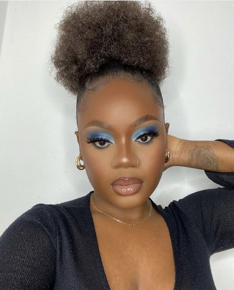 Light Blue Makeup On Black Women, Blue Makeup Ideas For Black Women, Navy Blue Makeup Looks Black Women, Light Blue Makeup Looks Black Women, Blue Eye Makeup Black Women, Blue Makeup Looks Black Women, Makeup Looks Black Women, Navy Blue Makeup, Cinderella Makeup