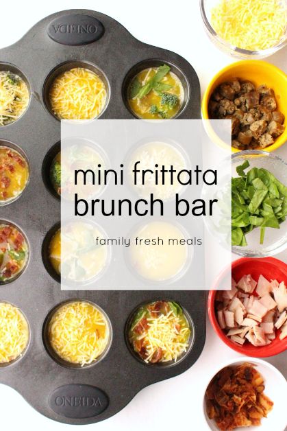 Mini frittata brunch bar - familyfreshmeals.com - perfect for breakfast, brunch or a FUN dinner! -- Mini Frittata, Brunch Bar, Easy Brunch Recipes, Fresh Meals, Low Carb Snack, Family Fresh Meals, Breakfast And Brunch, Recipe Breakfast, Frittata Recipes