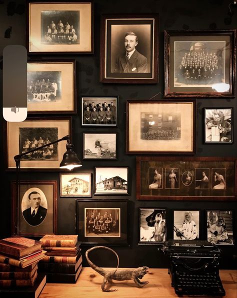 Photo Wall Design, Barber Ideas, Bourbon Room, Ralph Lauren Store, Simple Collage, Antique Bedroom, Garage Conversion, Blue Sage, Interior Aesthetic