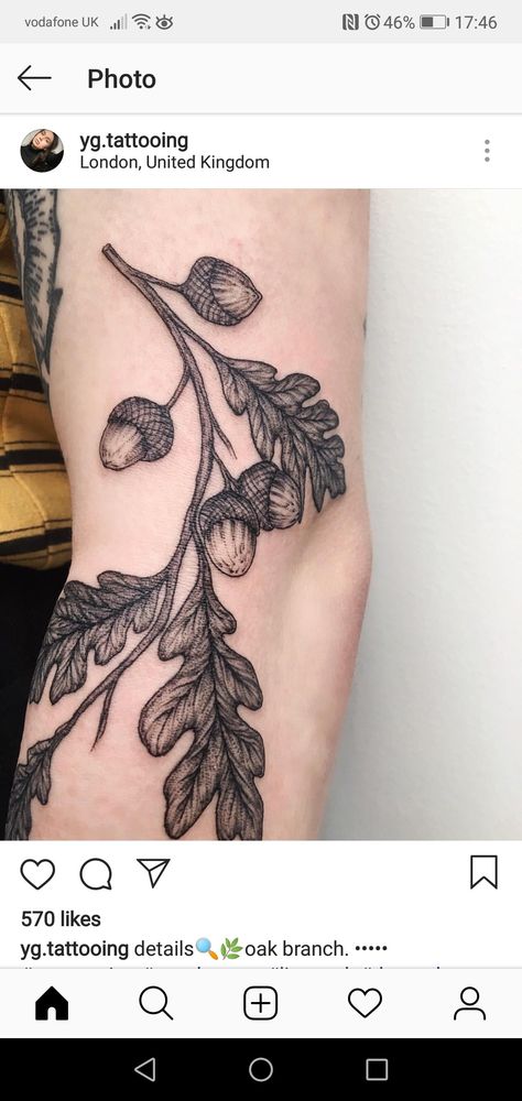 Oak Branch Tattoo, Yg Tattoos, Oak Tattoo, Oak Branch, Branch Tattoo, London Tattoo, B Tattoo, Uk London, Artist On Instagram