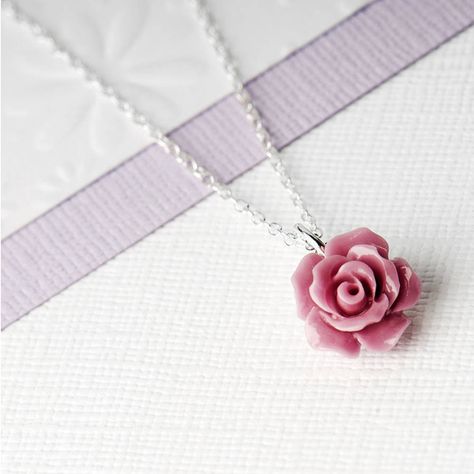 Pink Rose Necklace, Rosette Necklace, Necklaces Flower, Pink Flower Necklace, Pink Pendant Necklace, Necklaces Pink, Necklaces Rose, Rose Jewellery, Rose Pendant Necklace