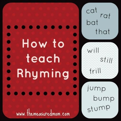 How to teach your child to rhyme Teach Rhyming, Rhyming Games, The Measured Mom, Measured Mom, Rhyming Pictures, Rhyming Activities, Rhyming Books, How To Teach Kids, Preschool Literacy