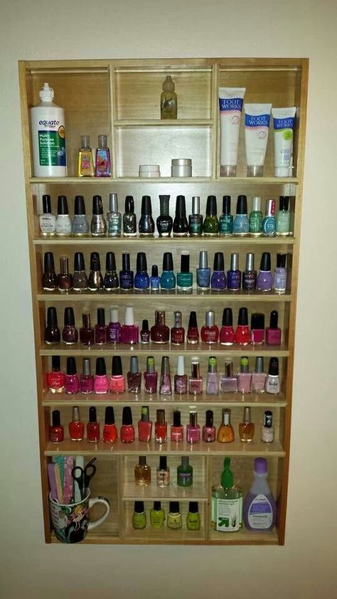 Nail polish rack my dad made me. Love! Nail Polish Stand Display, Nail Polish Racks, Nail Polish Stand, Nail Polish Rack, Perfume Display, My Dad, Girly Girl, Display Stand, Liquor Cabinet