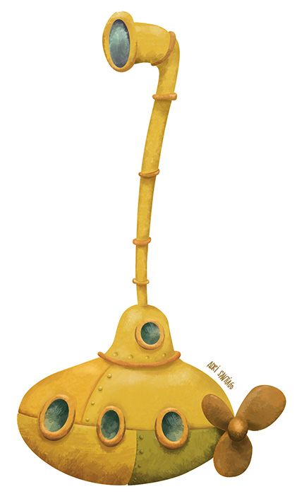 Yellow Submarine Illustration, Submarine Illustration, Submarine Cartoon, Submarine Drawing, Yellow Submarine Art, Ocean Drawing, Ceramic Birdhouse, Naive Painting, Wooden Surfboard