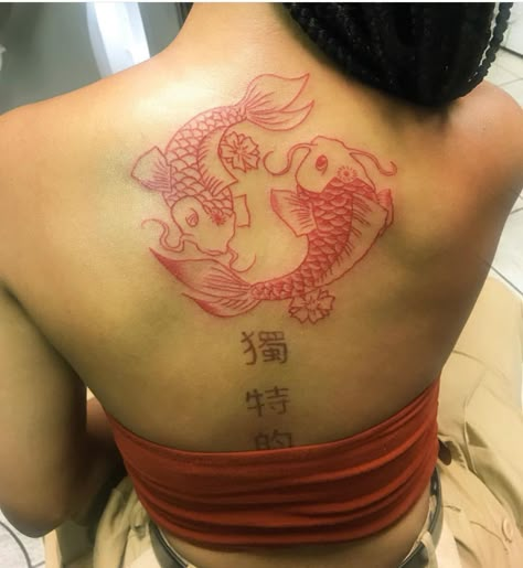 Backpiece Tattoo, Pisces Tattoo, Pisces Tattoos, Snakebites, Red Ink Tattoos, Spine Tattoos For Women, Inspiration Tattoos, Dope Tattoos For Women, Red Tattoos