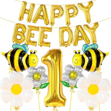 KatchOn, Bee Birthday Party Decorations - Pack of 18 | Big Gold 1 Balloon, Bumble Bee Themed Party Supplies | Happy Bee Day Balloons, First Bee Day Decorations Girl | 1st Bee Day Party Decorations Bee Day Decorations, Bee Birthday Party Decorations, Bee Birthday Decorations, Bee Day Party, 1st Bee Day, Bee Birthday Theme, First Bee Day, Bee Baby Shower Decoration, Happy Bee Day