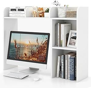 Tangkula Desktop Bookshelf, Countertop Storage Hutch with 5 Shelves for Computer Desk, Desktop 3-Tier Display Rack, Multipurpose Wood Desktop Hutch Storage Organizer for Dorm Office Home Multipurpose Desk, Desktop Bookshelf, Dorm Design, Bedroom Drawing, Desk Bookshelf, Work Supplies, Countertop Storage, Bookshelf Desk, Writing Table