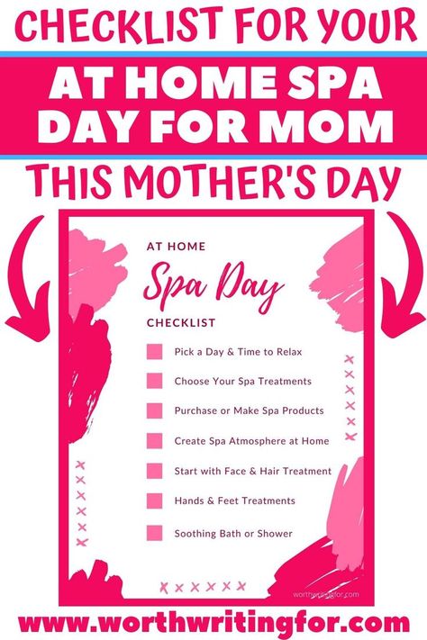 Spa Day Checklist, Home Spa Day Ideas, At Home Spa Day Ideas, Diy At Home Spa, Spa Day Ideas, At Home Spa Day, Mothers Day Spa, Spa Day Party, Day Checklist