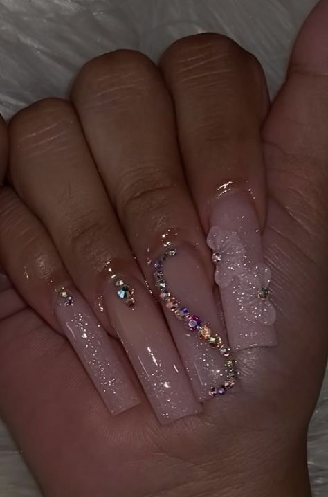 Rose Gold Nails Acrylic For Quince, Square Bling Nails, Rose Gold Quince Nails, Gold Toe Nails, 15 Nails, Twenty Fine, Rose Gold Nails Acrylic, Sweet 16 Nails, Champagne Nails