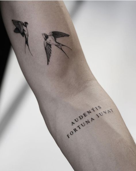 Small Tattoo Sleeve Men, Vintage Bird Tattoos For Women, Minimalist Tattoo Font Letters, The Swallow Tattoo, Sparrow Tattoo Forearm, Everything In Moderation Tattoo, Swallow Tattoo Men Forearm, Fine Line Tattoo Ideas For Men, Sparrow Tattoo Placement