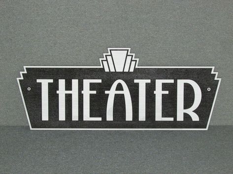 Vintage Style Wood Art Deco Silver & Black Theater Sign Movie Home Theater | eBay Theater Website, Theater Sign, Art Deco Theater, Theatre Diy, Theater Decor, Movie Home, Theatre Sign, Modern Millie, Home Theater Furniture