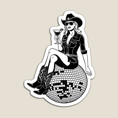 Get my art printed on awesome products. Support me at Redbubble #RBandME: https://www.redbubble.com/i/magnet/Cowgirl-on-a-Disco-Ball-Drinking-a-Martini-by-mallbarr/166502651.TBCTK?asc=u Disco Ball, Martini, Awesome Products, Magnets, My Art, Drinks, Art Prints, Art