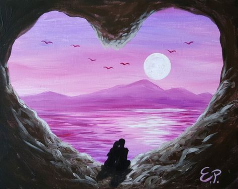 Cute Easy Paintings, Sunset Canvas Painting, Wine And Canvas, Purple Sunset, Beach Photography Poses, Sunset View, Lighted Canvas, Sunset Canvas, Diy Canvas Art Painting