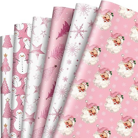 Pink Christmas Wrapping, Pink Christmas Wrapping Paper, Diy Gift Bow, Pink Gift Wrap, Pink Wrapping Paper, Snowman Snowflake, Wrapping Paper Design, Gift Wrap Paper, Paper Gift Tags