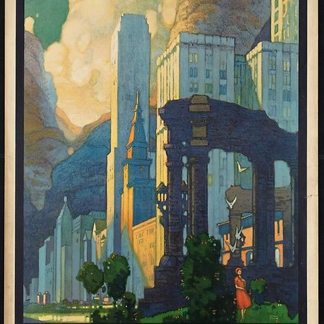 Chicago Vintage Travel Advertisement Art Poster Chicago Art Print, Illinois Travel, New York Central Railroad, Affiches D'art Déco, Chicago Poster, Train Posters, Travel Advertising, Chicago Art, Deco Poster