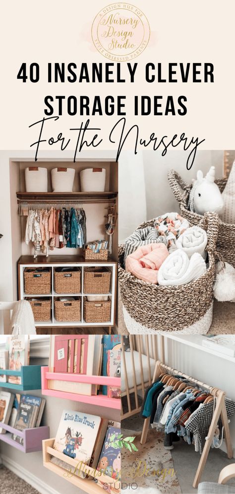 40 clever storage ideas for the nursery Dresser Storage Ideas, Organized Nursery, Nursery Book Storage, Baby Closet Storage, Shared Nursery Ideas, Nursery Storage Ideas, Babies Room Decor, Nursery Organization Diy, Nursery Organization Ideas