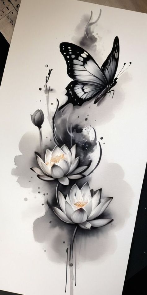 Arlo Tattoo, Butterfly Tattoos Images, Lotus Flower Tattoo Design, Bauch Tattoos, Tattoos For Women Flowers, Beautiful Flower Tattoos, Muster Tattoos, Pola Bordir, Tasteful Tattoos