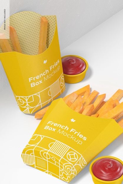 French fries box mockup, dropped | Premium Psd #Freepik #psd #box-mockup #box #3d-box #ketchup French Fries Packaging Design, Fries Packaging Design, Fries Packaging, Food Branding, Fly On The Wall, Box Mockup, Paper Cup, French Fries, Ketchup