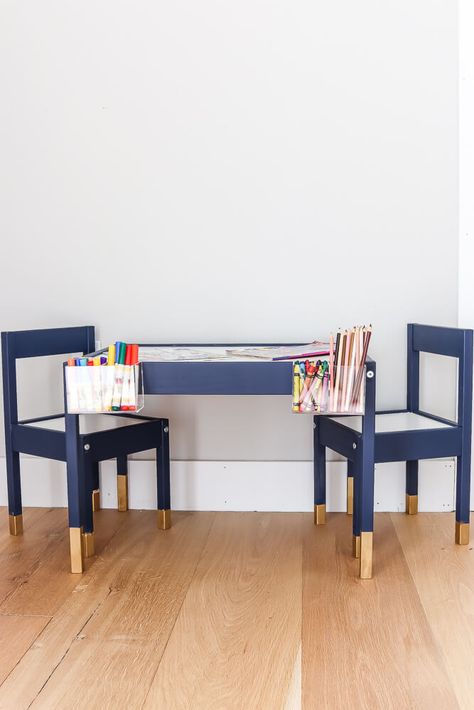 Easy Ikea Latt Table Hack Ikea Kids Table Makeover, Ikea Latt, Stylish Playroom, Tile Bedroom, Repose Gray Sherwin Williams, Sherwin Williams Extra White, Beach Color Palettes, Blue Gray Paint Colors, Modern Playroom