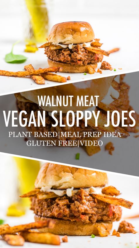 Walnut Meat Vegan Sloppy Joes Walnut Meat, Vegan Pizza Dough, Vegan Sloppy Joes, Vegan Burger Recipe, Vegan Sandwiches, Vegan Meat, Sloppy Joes Recipe, Meat Alternatives, Vegan Burger