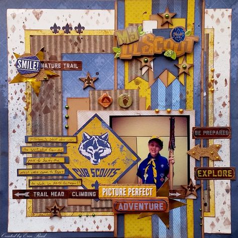 Boy Scrapbook Layouts, Our Adventure Book, Scrapbook Generation, House Unique, Scrapbook Design Layout, Cute Scrapbooks, Scrapbook Boys, Scout Camping, Cub Scout