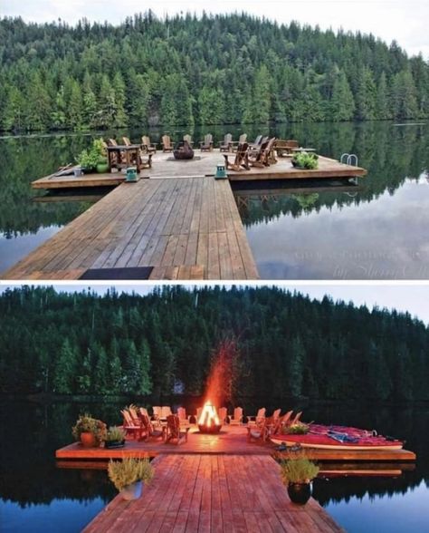 Lake House Dock, Floating Dock Plans, Lake Dock, Floating Dock, Lake Cabins, Boat Dock, Decor Trends, Firepit, Outdoor Ideas