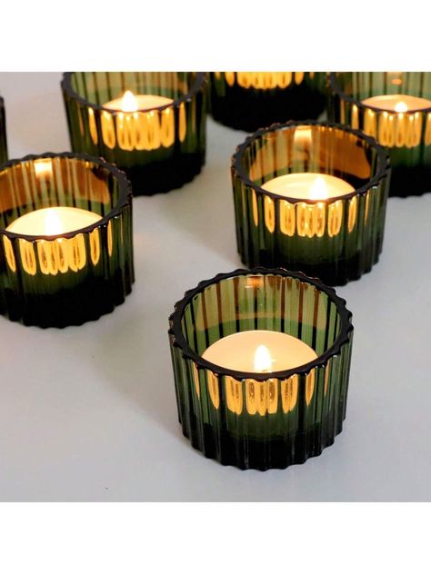 Tealight Candle Holder, 4/12pcs Glass Small Votive Candle Holders  For Weddings Home Baby Shower Special OccasionsI discovered amazing products on SHEIN.com, come check them out! Small Votive Candle Holders, Green Candle Holders, Holiday Table Centerpieces, Glass Tealight Candle Holders, Small Candle Holders, Glass Votive Candle Holders, Glass Home Decor, Glass Tea Light Holders, Tealight Candle Holder