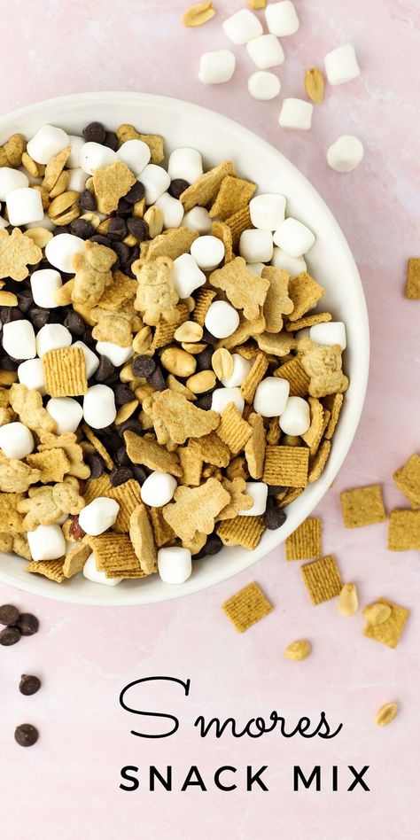 S'mores Snack Mix, quick treat for kids, s'mores recipe, trail mix dessert, recipe with marshmallows, teddy grahams, chocolate snack mix Snack Mix With Teddy Grahams, S’mores Trail Mix Recipe, Teddy Graham Trail Mix Recipe, Bear Trail Mix Teddy Grahams, S’mores Trail Mix Recipe Easy, Smores Trail Mix Recipe, Teddy Bear Trail Mix Recipe, Kids Trail Mix Ideas, Teddy Graham Snack Ideas