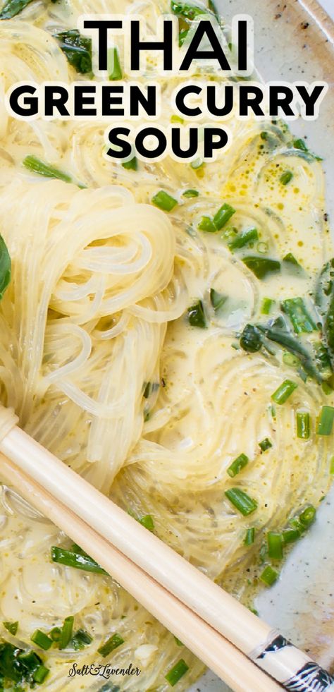 Thai Green Curry Noodle Soup, Green Curry Broccoli Soup, Green Curry Coconut Soup, Green Curry Soup Recipes, Avocado Curry Thai, Green Curry Noodle Soup, Soups With Tofu, Thai Basil Soup, Thai Red Curry Dumpling Soup