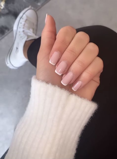 Straight French Tip Nails, Plain Acrylic Nails, Neutral Nails Acrylic, Graduation Nails, January Nails, Subtle Nails, Beige Nails, Work Nails, Seasonal Nails