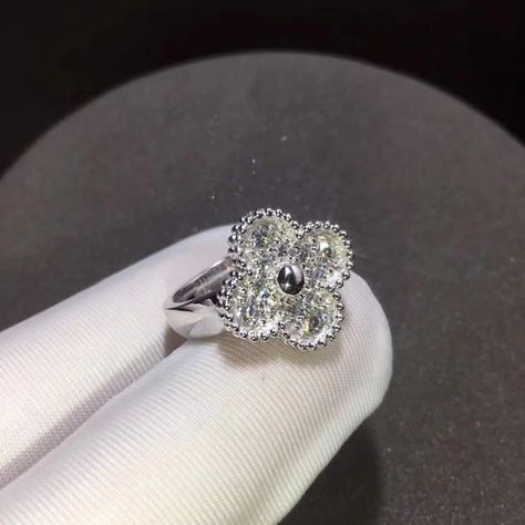 VAN CLEEF & ARPELS Vintage Alhambra Diamond Ring in 18k White Gold Van Cleef, Van Cleef Arpels, Heart Ring, Diamond Ring, Van, Wedding Rings, White Gold, Engagement Rings, Gold