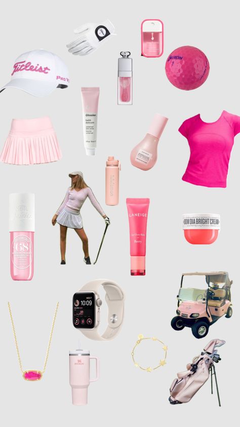 #myfirstshuffle #golf #pink Pink Golf Skirt Outfit, Pink Golf Bag, Cute Golf Clubs, Golfer Aesthetic, Pink Golf Outfit, Golf Girlfriend, Golf Aesthetics, Golf Lifestyle, Golf Fits