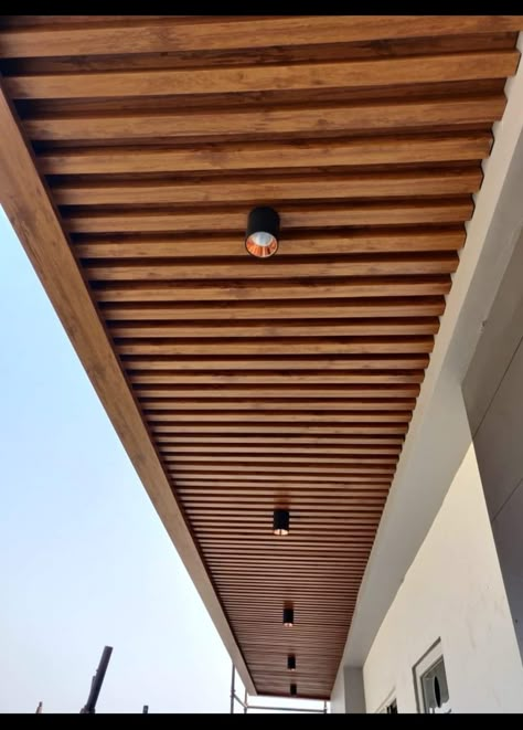 Vox Ceiling Design Balcony, False Ceiling With Cassette Ac, False Ceiling Design Indian, Balcony Pvc Ceiling Design, Wooden Fall Celling Design, False Ceiling Design For Balcony, Balcony Wooden Ceiling, Balcony Pop Ceiling Design, Pvc Ceiling Design Balcony