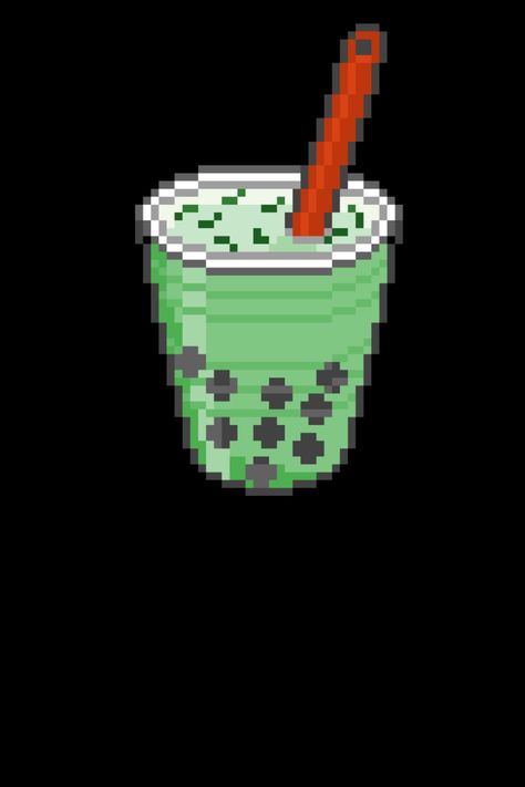 Boba Sticker, Embroider Ideas, Pixel Art Design, Matcha Tea, Bubble Tea, Animal Crossing, Matcha, Pixel Art, Minecraft