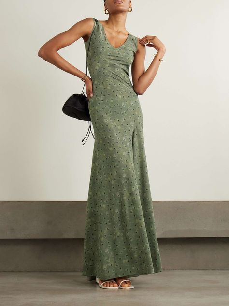 Net A Porter Summer, Watercolor Dress, Grey Maxi Dress, Maxi Dress Green, Draped Dress, Maxi Dress Blue, Maxi Wrap Dress, Grey Green, Dress Romper