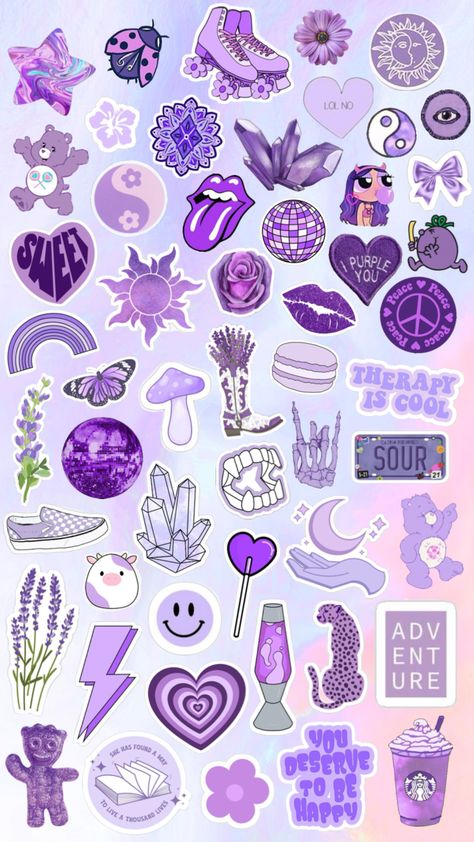 Purple Kawaii Stickers, Stickers For Notes Aesthetic, Cute Stickers Aesthetic Purple, Pastel Purple Stickers, Purple Stickers Printable, Purple Stickers Aesthetic Printable, Purple Scrapbook Ideas, Purple Aesthetic Stickers, Violet Stickers