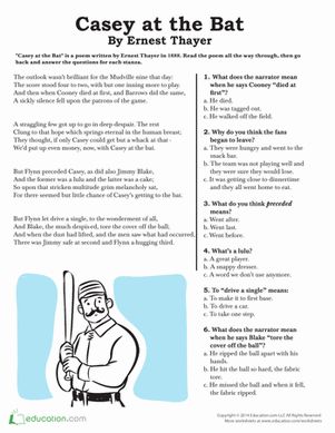 Simile Lesson, Poem Worksheet, Bat Activities, Casey At The Bat, Poetry Worksheets, Reading Comprehension For Kids, Writing Lesson Plans, Reading Task Cards, First Grade Sight Words