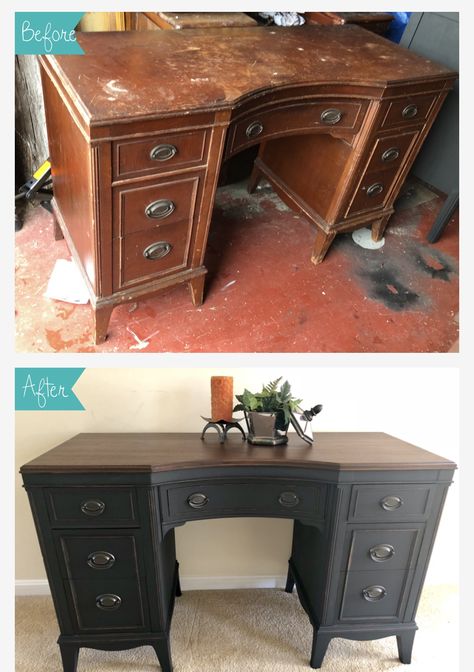 Desk Flip Ideas, Old Desk Makeover Diy, Deck Cabinet, Antique Desk Makeover, Refinished Vanity, Refurbished Desk, Desk Flip, Desk Makeover Diy, Desk Redo