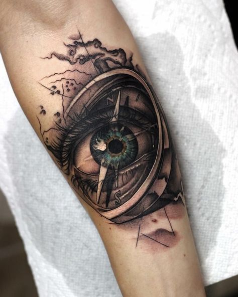 Compass Tattoos, All Seeing Eye Tattoo, Eyeball Tattoo, Best Tattoo Ever, Compass Tattoo Design, Elbow Tattoos, Watch Tattoos, The Compass, Small Tattoos For Guys