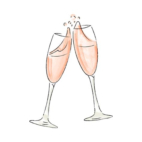 Two doodle champagne glasses. Hand drawn watercolor celebration design. Vector illustration color of the year. Cheers Painting, Champagne Drawing, Champagne Watercolor, Champagne Illustration, Champagne Clipart, Champaign Glasses, Celebration Design, Nature Backgrounds, Heart With Arrow