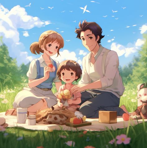 family picnic photo anime style Anime Family Portrait, Anime Picnic, Family Drawing Illustration, Photo Anime, Family Drawing, Family Picnic, Romantic Manga, Anime Family, Really Cute Outfits